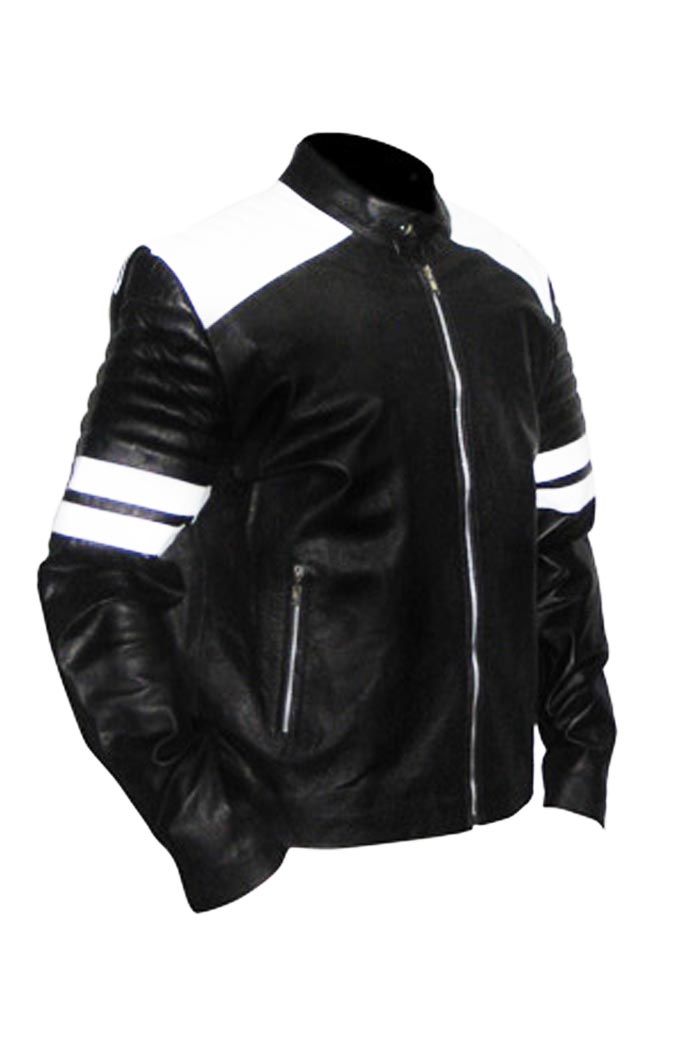 Tyler Durden Fight Club Brad Pitt Mayhem Black Leather Jacket