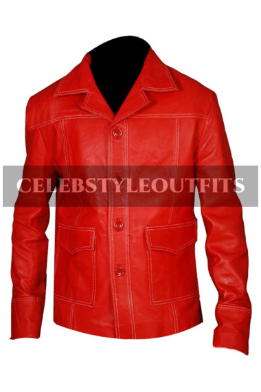 Brad Pitt Fight Club Tyler Durden Red Leather Trench Jacket