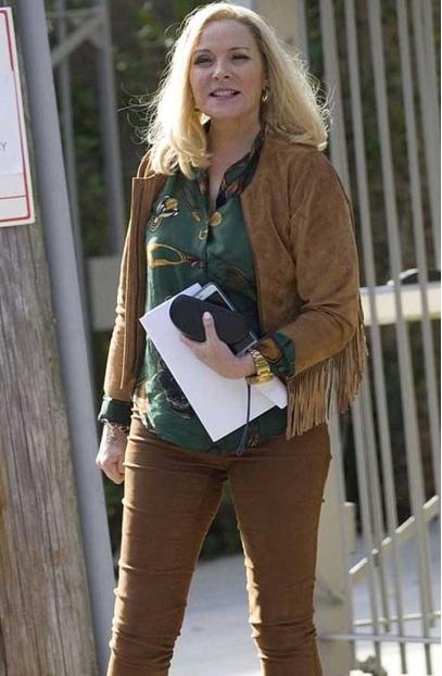Filthy Rich Kim Cattrall Margaret Monreaux Brown Fringe Jacket margaret-monreaux-filthy-rich-jacket