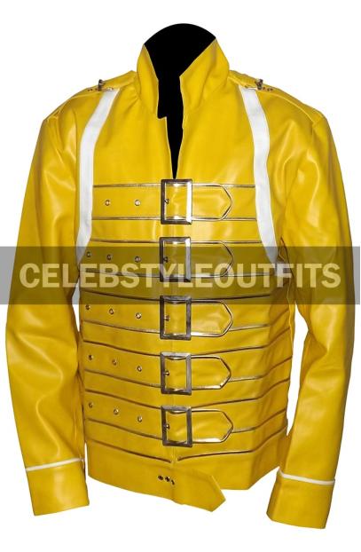 Freddie Mercury Concert Queen Yellow Belted Leather Jacket freddie-mercury-yellow-jacket-costume