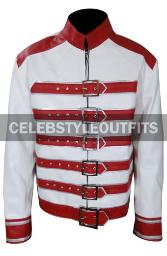 Casual Freddie Mercury Mens Concert White Leather Jacket