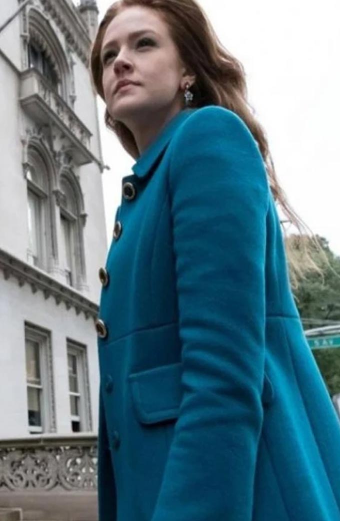 Gotham TV Series Ivy Pepper Maggie Geha Blue Wool Trench Coat