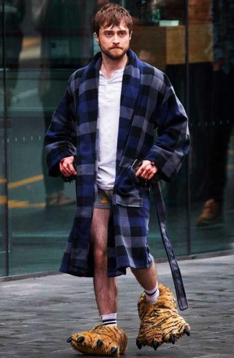 Guns Akimbo Daniel Radcliffe Miles Harris Blue Wool Plaid Coat