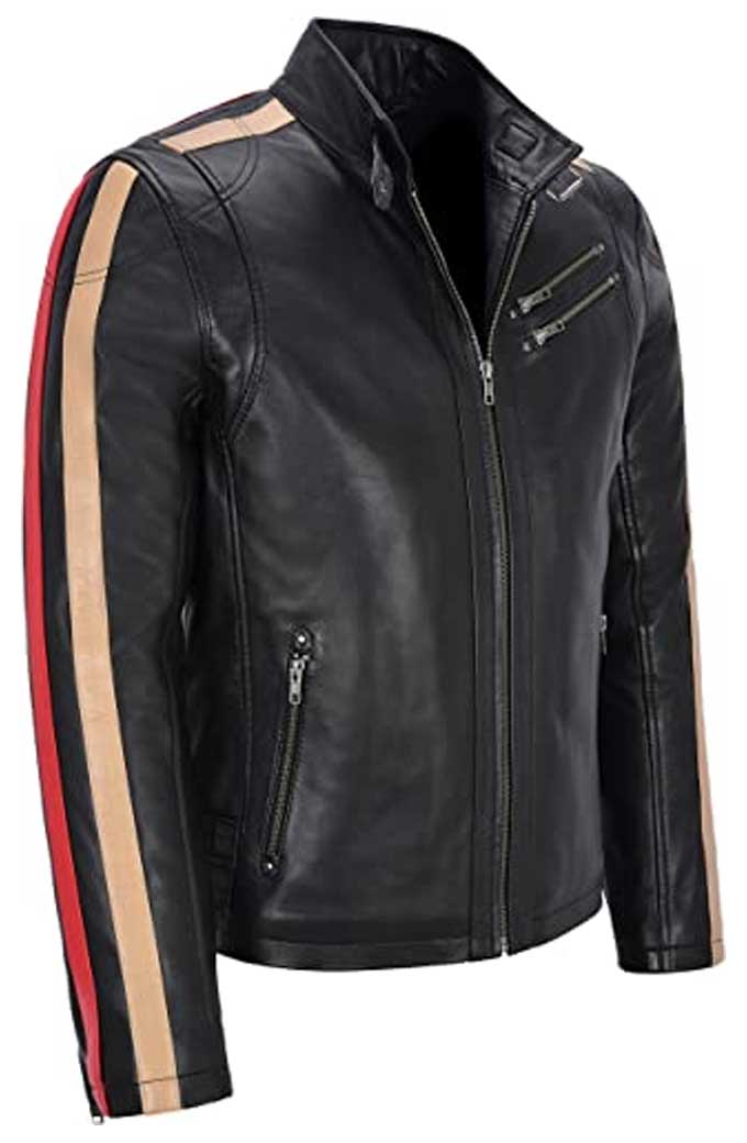 Men's Cafe Racer Biker Black Leather Jacket
