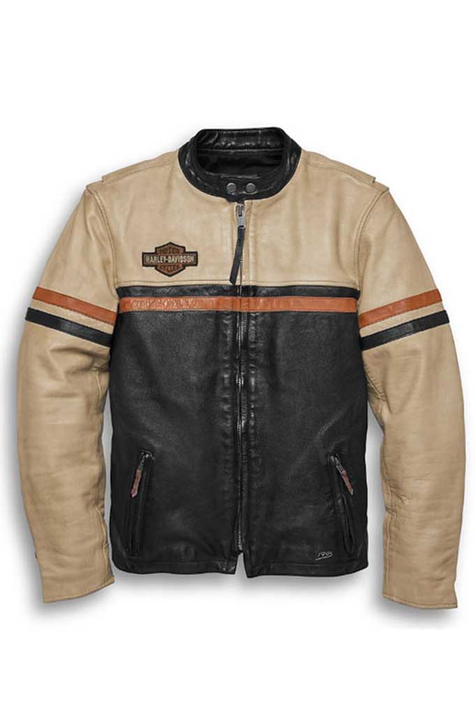 Harley Davidson Motorcycles Beige Black Biker Leather Jacket