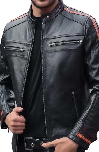 Harley Davidson Motorcycles Orange Striped Biker Black Jacket