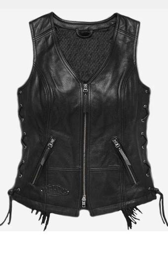 Harley Davidson Motorcycles Boone Fringed Black Leather Vest