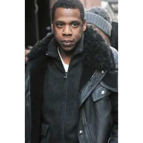 Jay Z Street Style Mens Casual Fur Collar Black Leather Jacket
