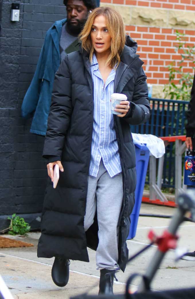 Jennifer Lopez Black Quilted Puffer Long Coat
