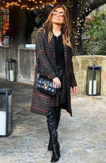 Casual Jennifer Lopez Womens Checked Black Plaid Trench Coat