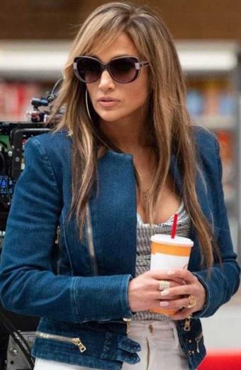 Hustlers Jennifer Lopez Ramona Womens Blue Denim Jacket