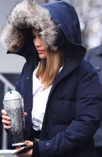 Womens Jennifer Lopez Casual Blue Parachute Fur Hooded Parka