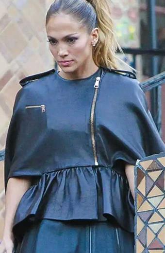Casual Jennifer Lopez Street Style Womens Black Leather Poncho