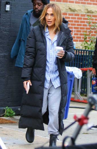Womens Jennifer Lopez Casual Black Quilted Puffer Long Coat