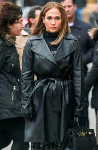 Jennifer Lopez Second Act Maya Black Leather Trench Coat