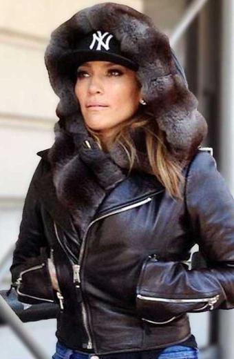 Casual Jennifer Lopez Womens Biker Black Leather Jacket