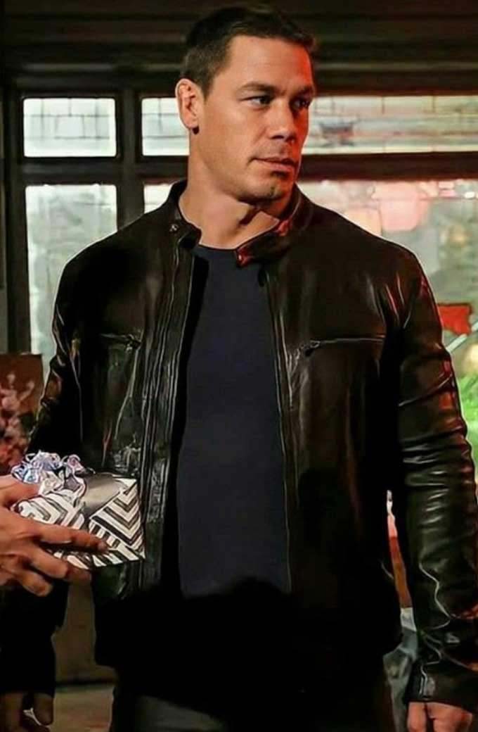 Wrestler John Cena Mens Casual Bomber Black Leather Jacket