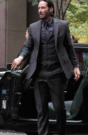 John Wick Movie Keanu Reeves Charcoal Grey Wool Trench Coat