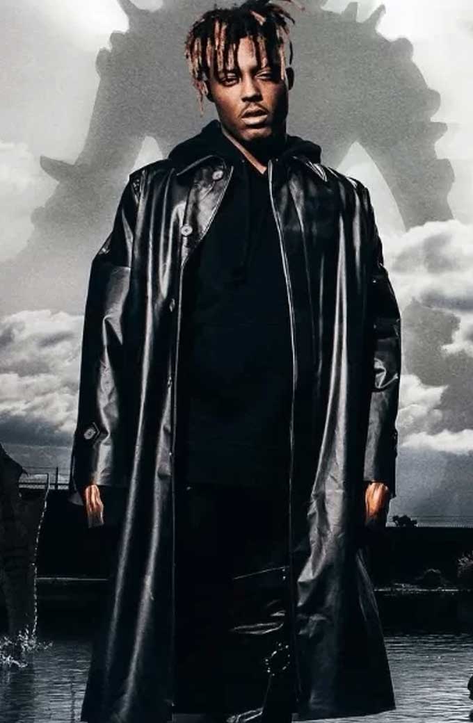 Juice WRLD Doom Mens Casual Black Leather Long Trench Coat