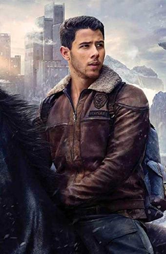 Jumanji Seaplane McDonough Nick Jonas Brown Shearling Jacket
