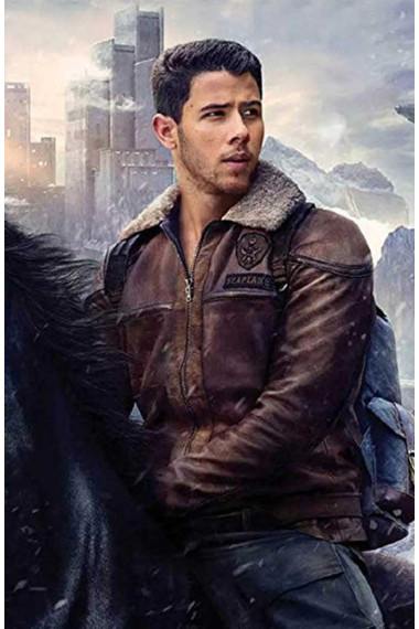 Jumanji Seaplane McDonough Nick Jonas Brown Shearling Jacket