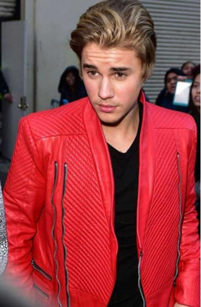 Casual Mens Justin Bieber Biker Red Quilted Leather Jacket justin-bieber-red-leather-jacket