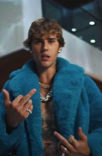 Mens Singer Justin Bieber Casual Blue Fur Long Trench Coat