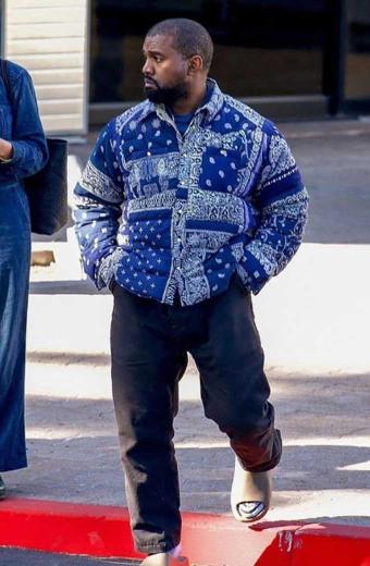 Kanye Omari West Bandana Print Blue Quilted Puffer Jacket