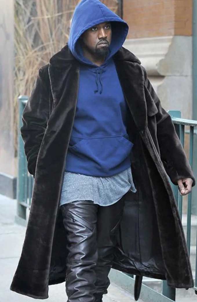 Mens Kanye Omari West Casual Black Wool Long Trench Coat
