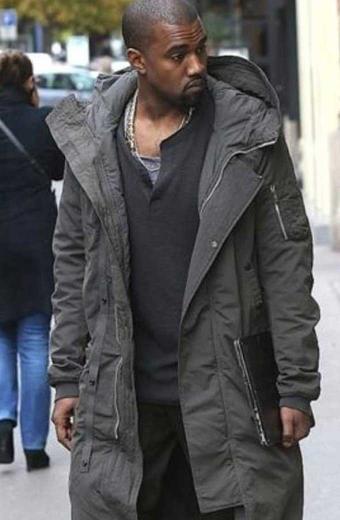 Mens Kanye Omari West Street Casual Hooded Grey Cotton Coat