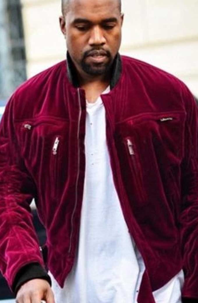 Mens Kanye Omari West Street Casual Bomber Red Velvet Jacket