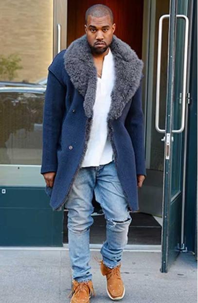 Casual Mens Kanye Omari West Street Blue Wool Shearling Coat kanye-west-casual-trench-coat