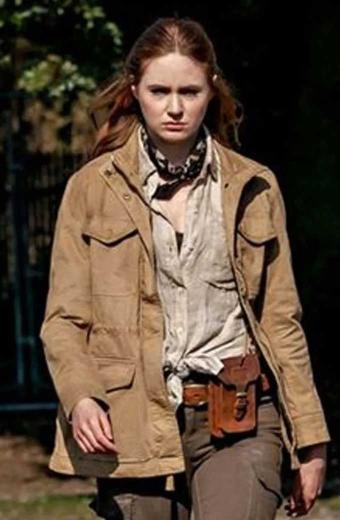 Karen Gillan The Bubble Movie Carol Cobb Beige Cotton Jacket