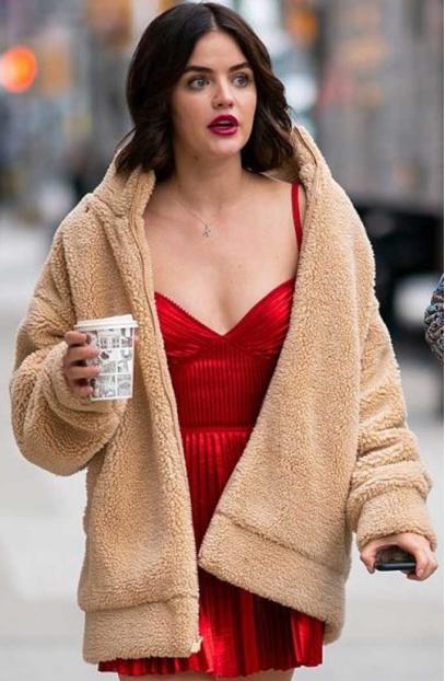 Katy Keene TV Series Lucy Hale Beige Bomber Sherpa Jacket lucy-hale-katy-keene-jacket