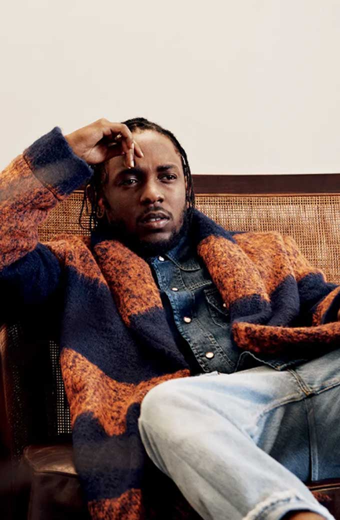 Mens GQ Kendrick Lamar Casual Blue And Orange Wool Coat