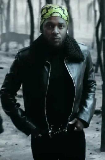 Kendrick Lamar Mens Bomber Black Leather Shearling Jacket