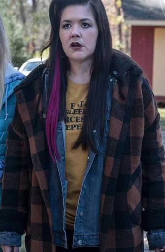 Mary Hollis Inboden Kevin Can Fuck Himself Brown Plaid Coat