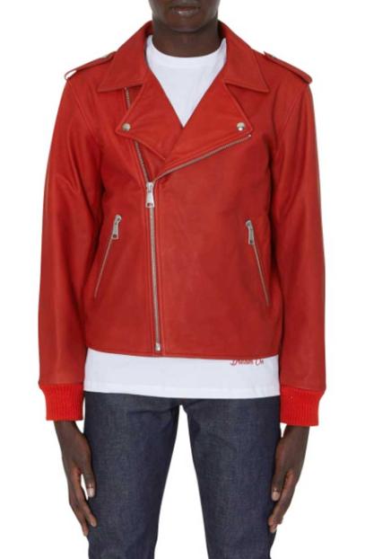 Casual Mens Kid Cudi APC Street Style Biker Red Leather Jacket apc-kid-cudi-red-leather-jacket