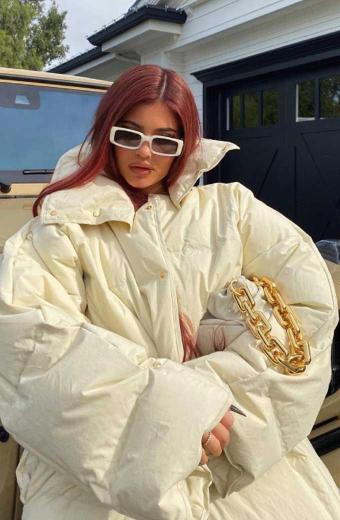 Kylie Jenner Bomber White Parachute Quilted Puffer Jacket