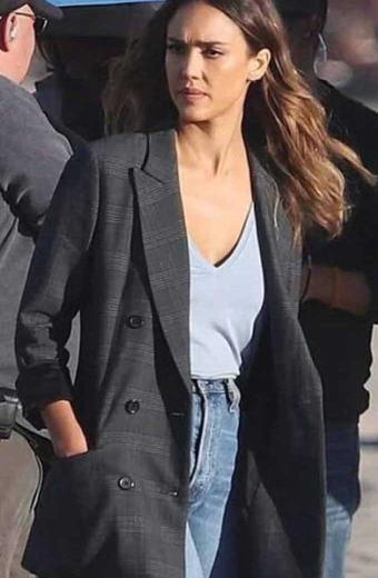 Nancy McKenna LAs Finest Jessica Alba Grey Trench Blazer
