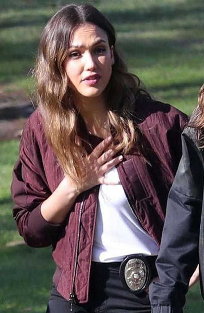 LAs Finest Nancy McKenna Jessica Alba Maroon Bomber Jacket jessica-alba-las-finest-bomber-jacket