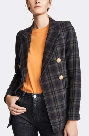 Nancy McKenna Jessica Alba LAs Finest Checked Plaid Blazer