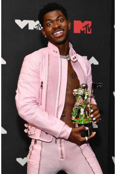 MTV Awards Lil Nas X Mens Casual Pink Biker Cotton Jacket