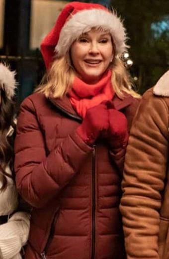Love Hard Rebecca Staab Barb Lin Maroon Quilted Puffer Coat