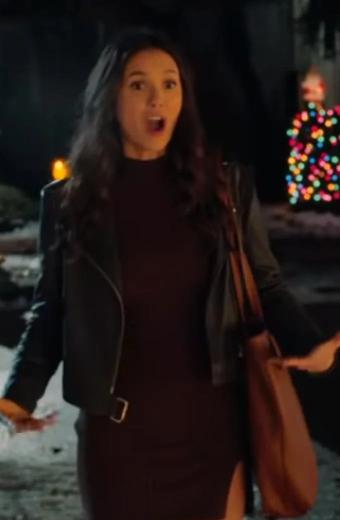 Nina Dobrev Love Hard Natalie Bauer Biker Black Leather Jacket