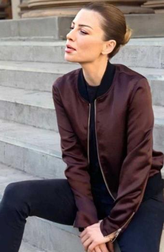 Lucifer Chloe Decker Lauren German Bomber Maroon Satin Jacket