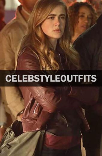 Melissa Roxburgh Michaela Stone Manifest Maroon Leather Jacket