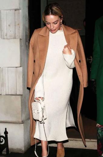Margot Robbie Street Style Womens Casual Long Trench Coat