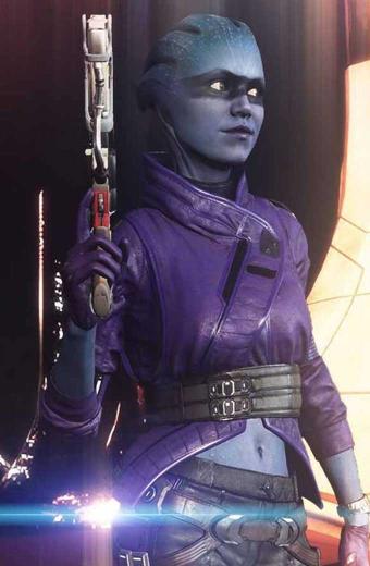 Mass Effect Pelessaria BSayle Purple Cosplay Leather Jacket