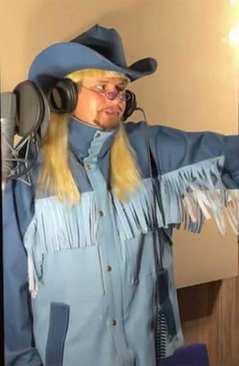 Oliver Tree Cowboys Dont Cry Mens Blue Fringe Cotton Jacket